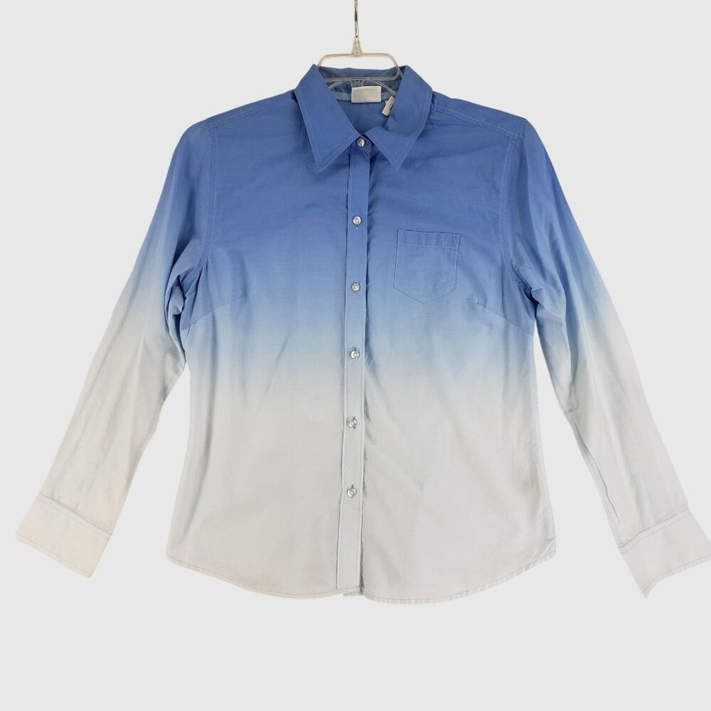 ST. Johns Bay Womens Gradient Blue To White Button-Up Long Sleeve Shirt Petite L